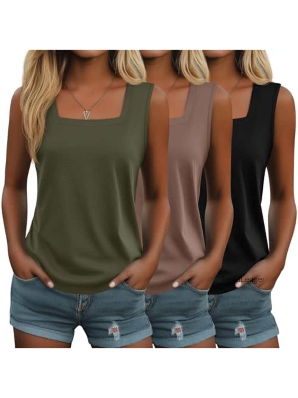 3 Pack Women's Tank Tops Sleeveless Square Neck Cotton Blend Summer Tops